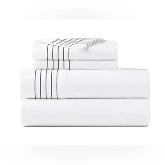 $430 RALPH LAUREN HOME KING FLAT SHEET & PILLOWCASES 624TC HANDKERCHIEF GRAPHITE