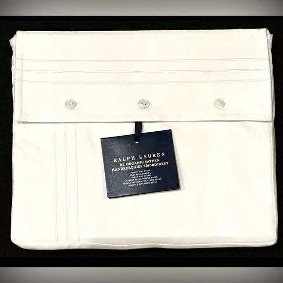$215 NEW RALPH LAUREN HOME 624 TC QUEEN FLAT SHEET HANDKERCHIEF EMBROIDERY WHITE