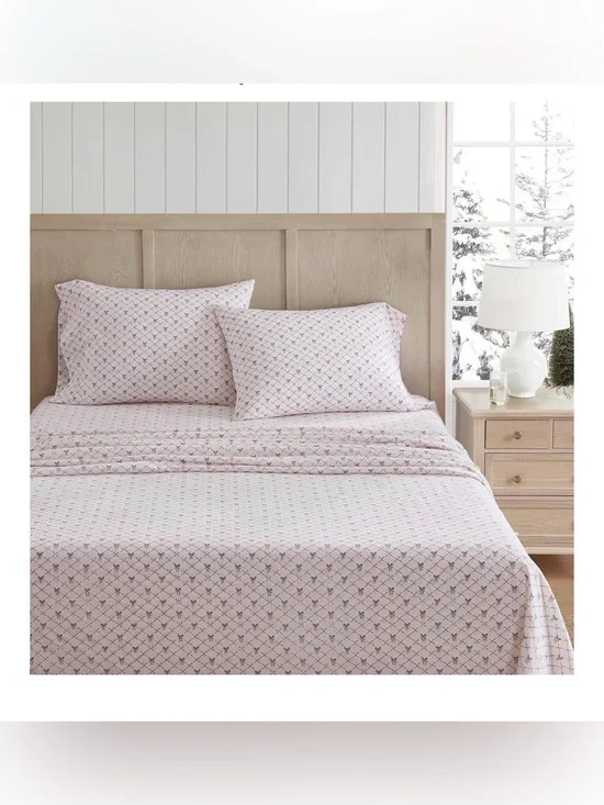 Martha Stewart Pink Holiday Bow Flannel Sheet Set