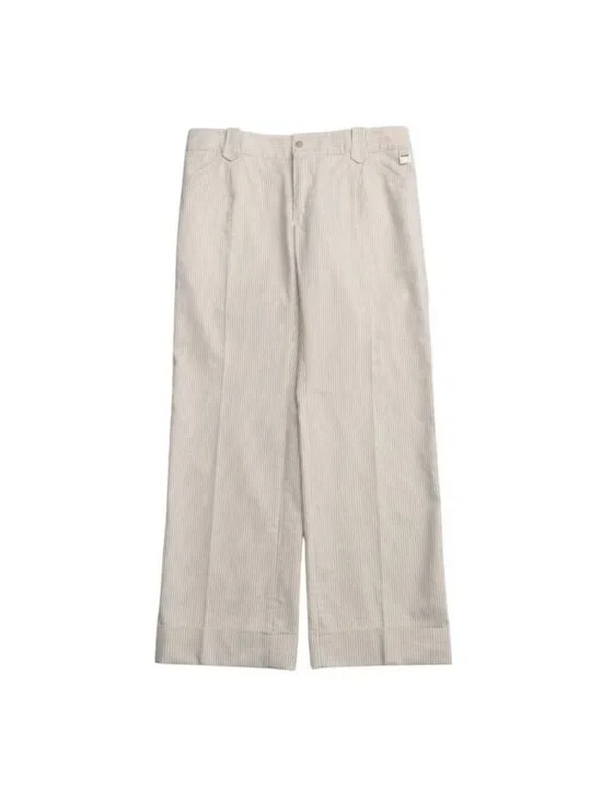 Dolce & Gabbana Wide Pants 48 Cigarette Striped Pattern Logo Plate Cotton Linen