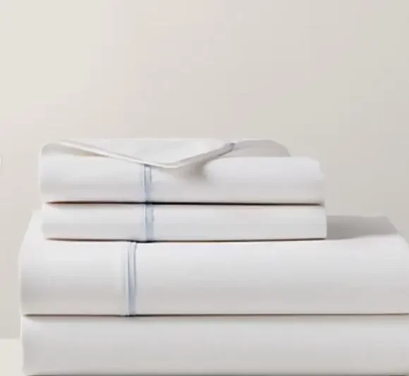 New Ralph Lauren Organic Cotton Percale Palmer Queen Flat Sheet White/Sky Blue