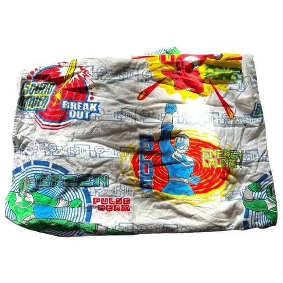 VTG 2001 Power Rangers Twin Fitted Sheet Flannel‎ Green Blue Red Boys Man Cave
