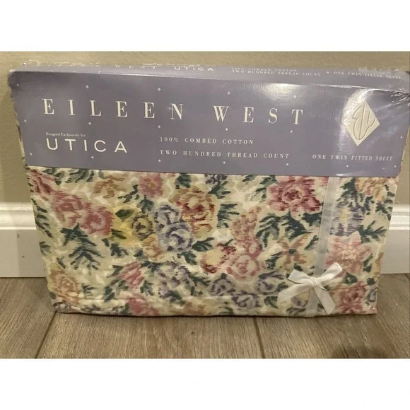 Vintage Eileen West Utica‎ Victorian Tapestry ONE TWIN FITTED SHEET Floral 39x75