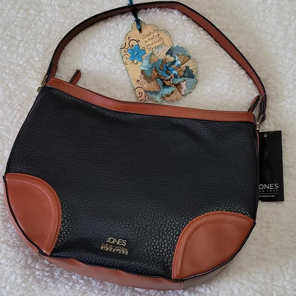 NEW Shoulder Bag Jones New York Signature Color Block Pebbled Faux Leather 2Tone