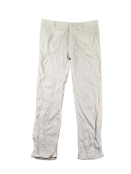 Murano Baird McNutt Linen Pants Mens 42x36 Beige Zac Fit Trousers Cuffed Coastal