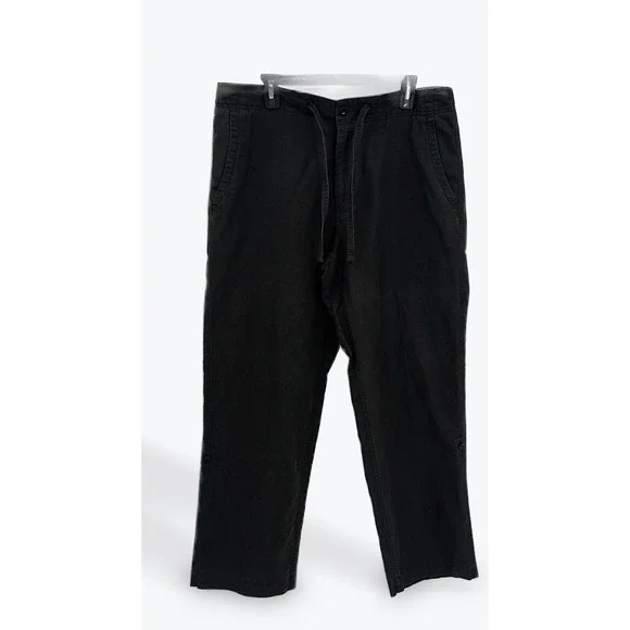 GAP‎ Mens Linen Cotton Blend Drawstring Casual Pants Black Medium Relaxed Fit