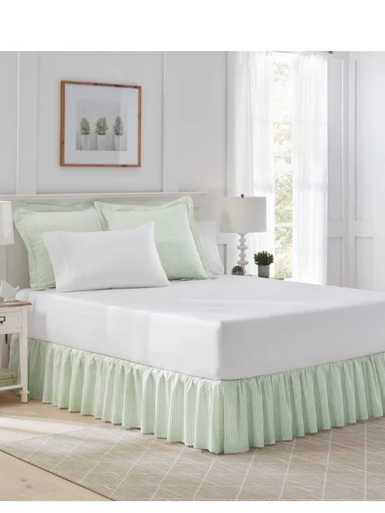 Laura Ashley TWIN Bed Skirt 14.5” Drop - Ticking Stripe SAGE