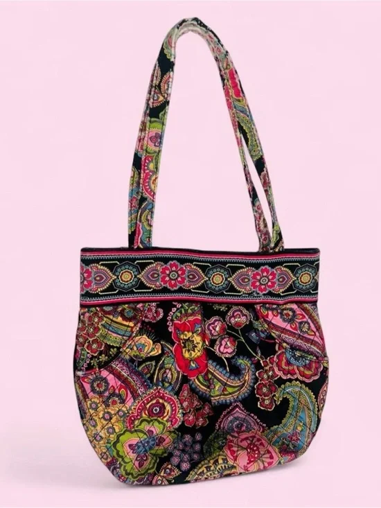 Vera Bradley Black Multi Paisley Quilted Tote