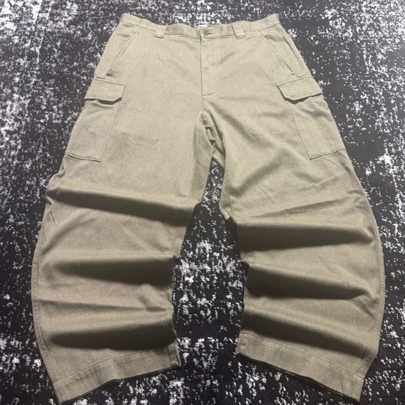 Vintage Structure Mens Olive Green Cargo Pants Wide Leg Cotton Twill 36x30