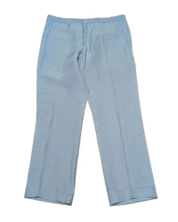 Ralph Lauren Purple Label Linen Silk Pants 34x30 Blue Trousers Cuffed *Flaw