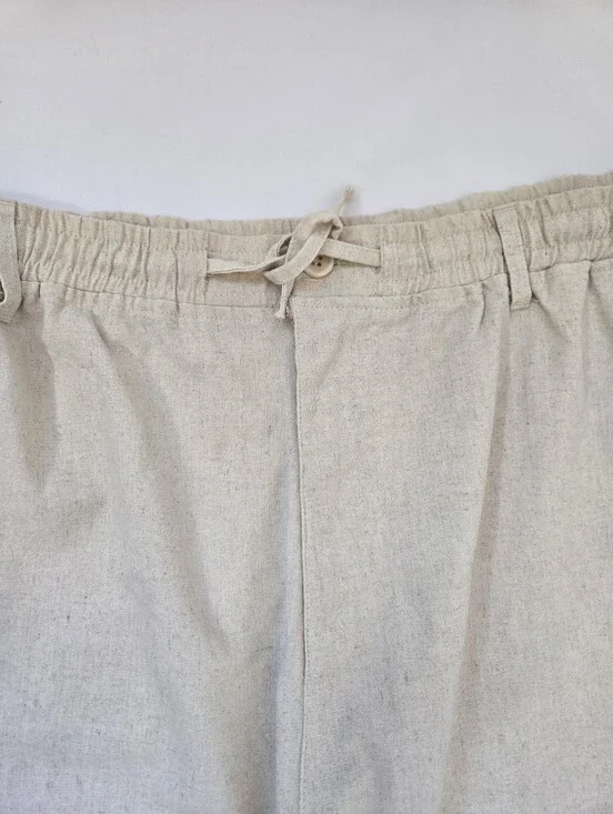 COOFANDY Linen Blend Drawstring Pants Men's 3XL Beige Wide Leg Casual Beach