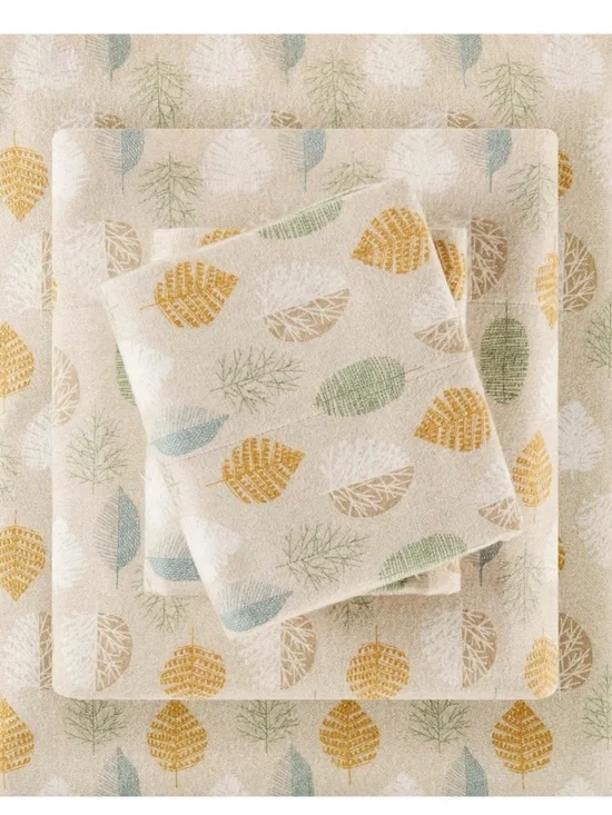 Cozy Leaf Print Cotton Flannel Sheet Set twin XL