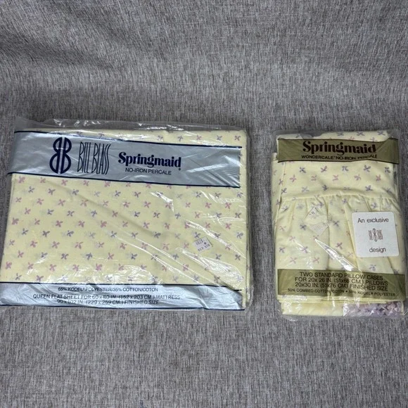 Springmaid Bill Blass Evening Lilacs II Queen Flat Sheet 2 Pillowcases Vintage