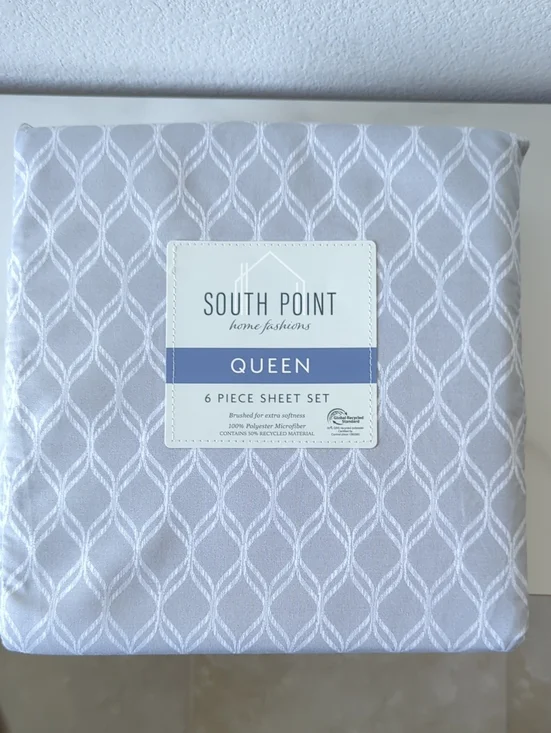 South Point Queen 6-Piece Sheet Set in Gray Trellis