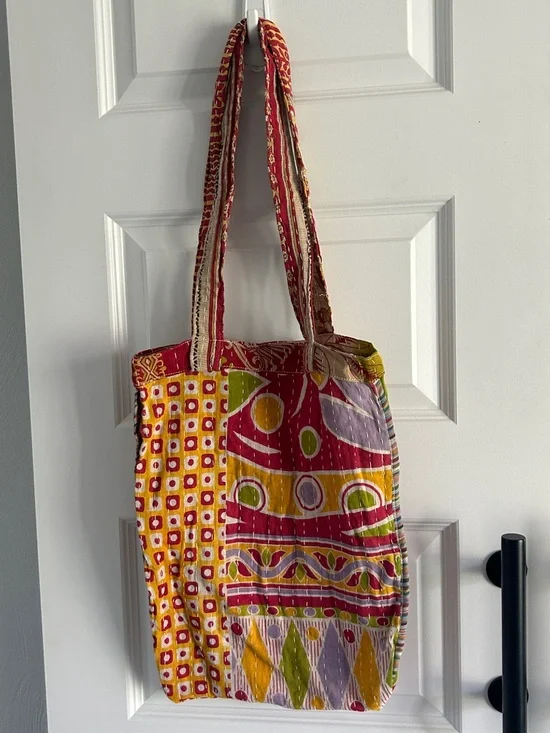 Kantha Boho Artisan hand sewn Cotton reversible Patchwork travel beach Tote‎ Bag