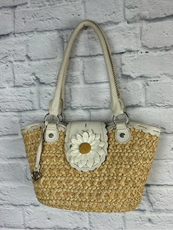 Brighton Raffia Tote White Leather Trim Daisy Floral Lined Shoulder Bag