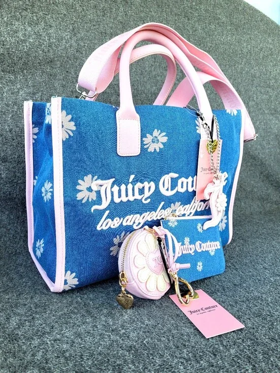 Juicy Couture Daisy For Juicy Tote Denim and Pink With Matching Card Wallet