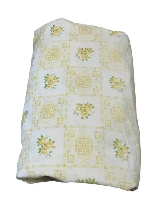 Vintage Cannon Royal Family Twin Fitted Bed Sheet Yellow Flower Power Floral Cot