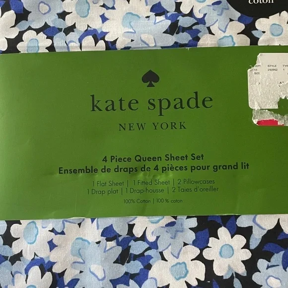 NWT! Kate Spade Full Sheet Set - Blue Floral - 100% Cotton