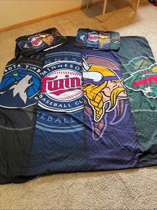 Minnesota Sports Team Duvet Cover & Shams Bedding Set - Navy, Purple, Green