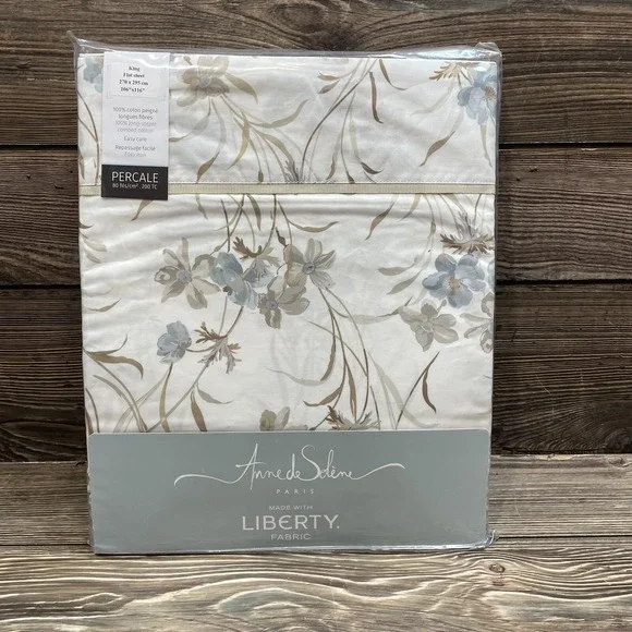 Anne De Solene Joli Jour King Flat Floral Sheet 100% Cotton Liberty Fabric NWT