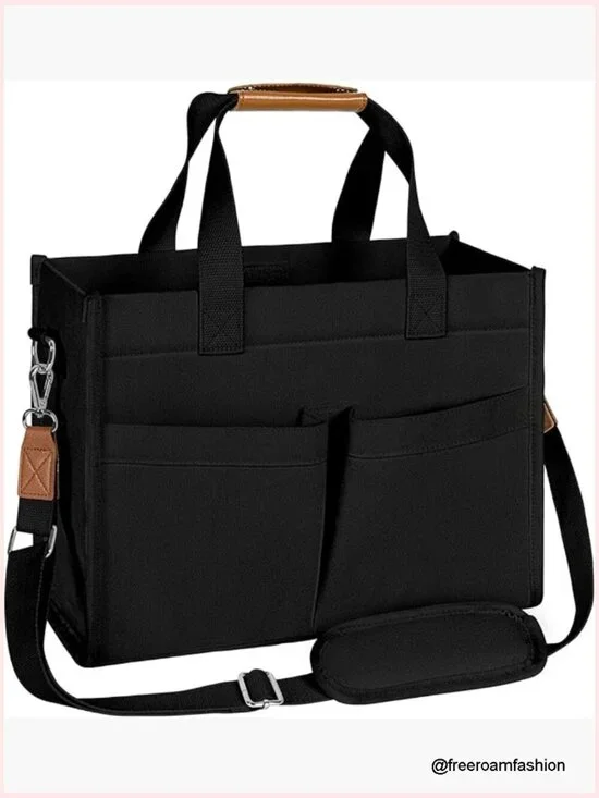 Canvas Tote Bag with Velcro Closure, Work Crossbody, Laptop Bag for Travel