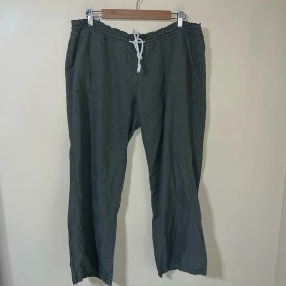 Women’s Green Linen Blend stretchy Pants XL