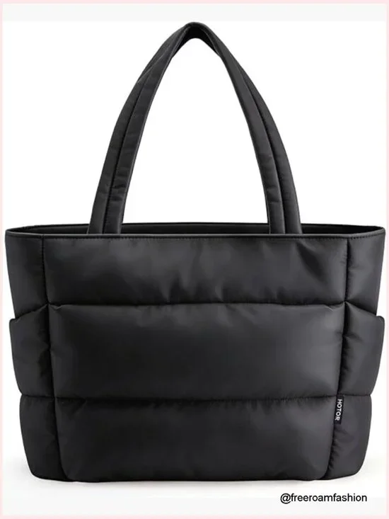 Quilted Puffer Tote Bag Multi-Pocket Lightweight Work Travel Gym Laptop