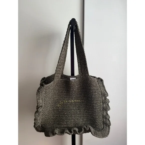 Ganni Cotton‎ Crochet Frill Tote / Black