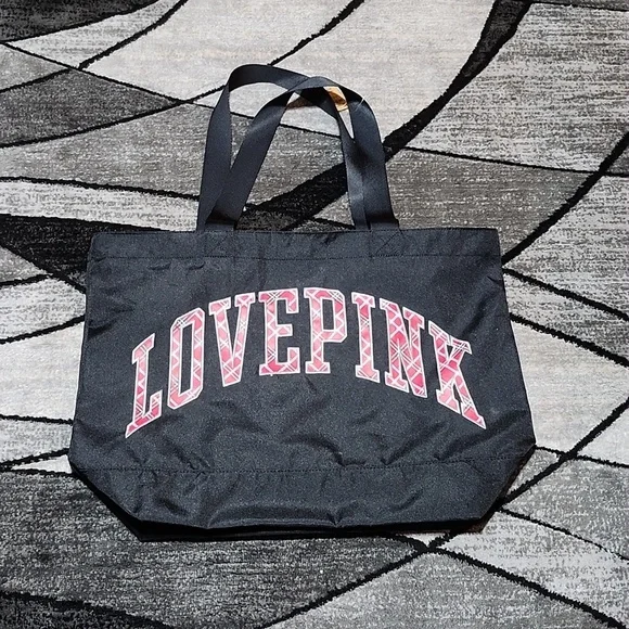 VS PINK BLACK CANVAS 2022 EMBROIDERED SILVER SHINE PLAID LOVE PINK FULL-…