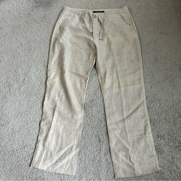 Sean John Light Tan Linen Drawstring Chinos inseam 34