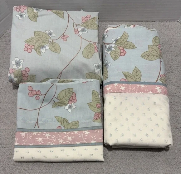 Bill Blass Springmaid Twin Sheet Set Percale Floral Blue Pink Green Vintage