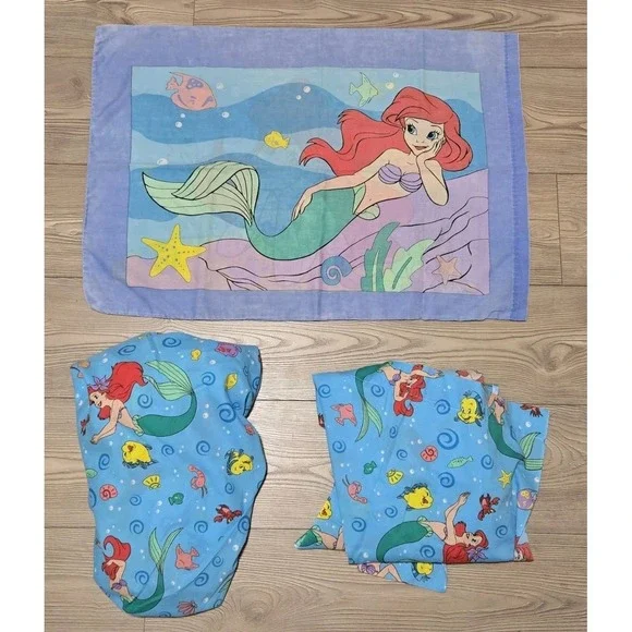 Dundee The Little Mermaid‎ Bed Set Vtg Pillowcase Fitted Sheets 3pc Toddler Crib