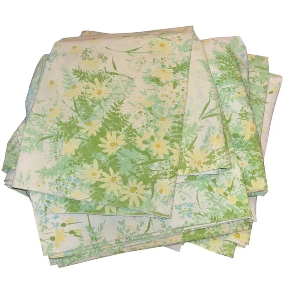 Vintage | Springmaid Wondercale 4 Piece Twin Sheet Set‎ | Green Yellow Daisy