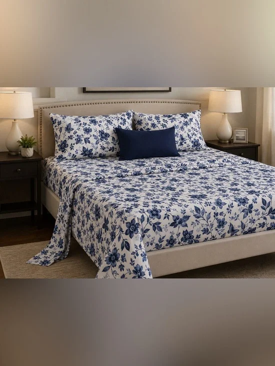 Blue Floral Twin 4 piece Sheet Set