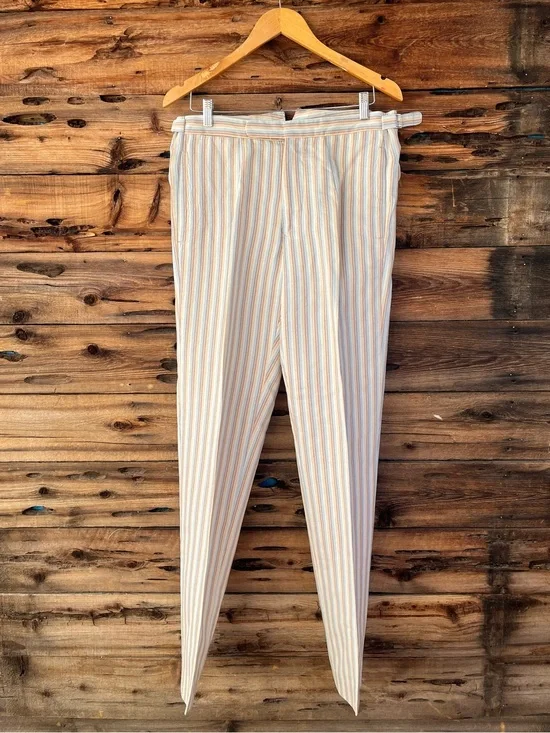 VINTAGE | Faconnable Linen Blend Cream and Pale Blue Striped Chinos 30