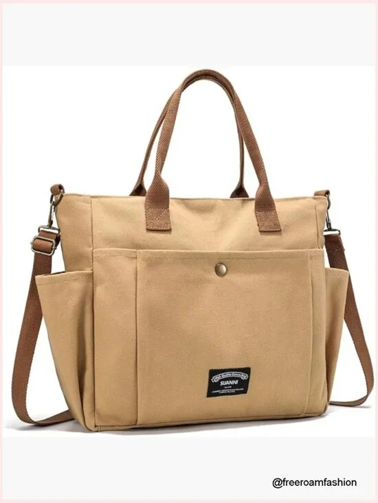 Canvas Tote Bag Crossbody with Pockets 16oz Cotton Laptop Bag