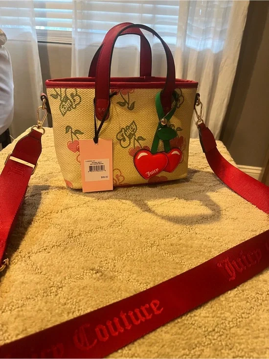 Juicy Couture Yellow Canvas Cherry Tote with Red Trim