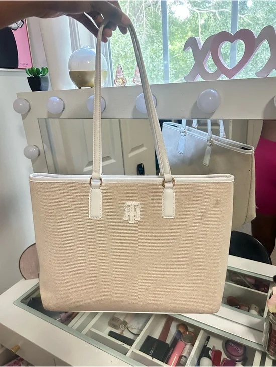 Light Beige Canvas Tote Bag with Black Interior