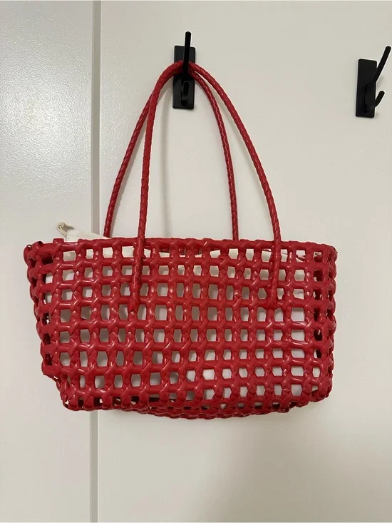 & Other Stories Red Woven Tote Bag