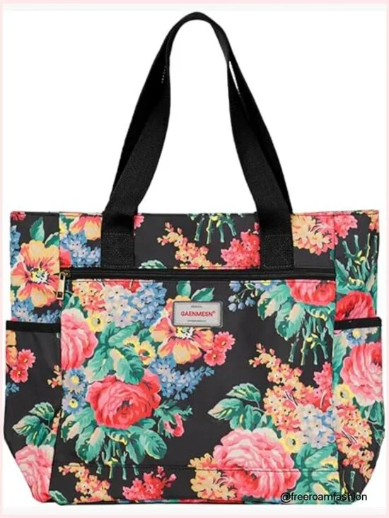 Lightweight Waterproof Nylon Tote Bag with Zipper, Durable Designer Handbag for