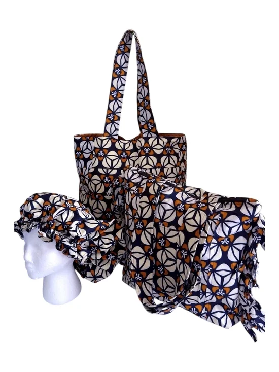 Patterned Black & Cream Tote Bag with Matching Accessories