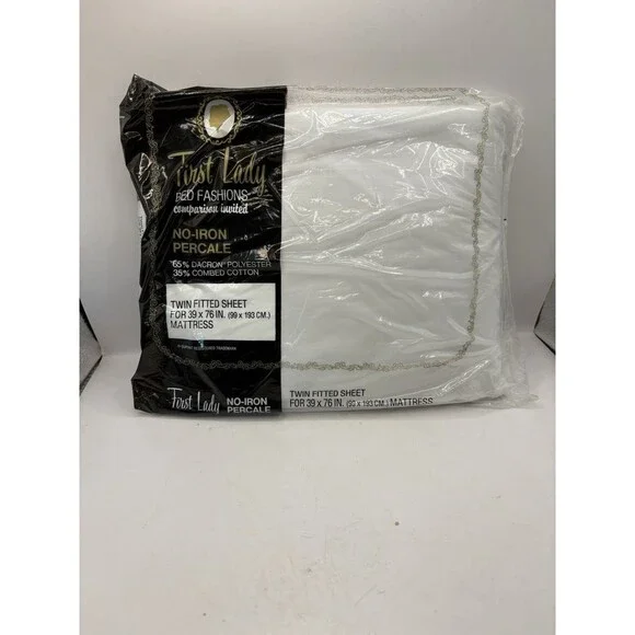 NOS Vtg Made in USA First Lady Non-Iron One Bottom Fitted Sheet TWIN BED White