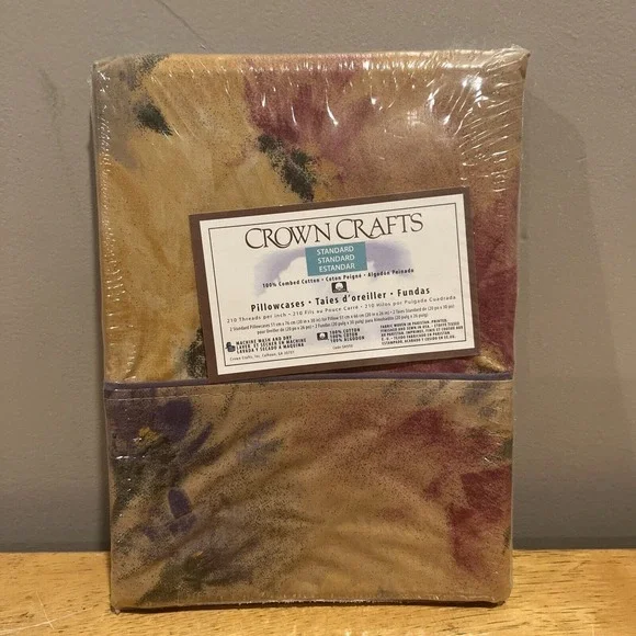 Vintage‎ Crown Crafts Standard Pillowcases NIP Ramballet Brown Floral Watercolor