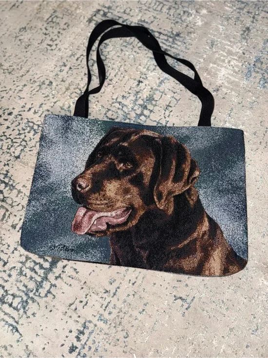 Chocolate Lab Tote Bag with Dog Portrait - Black/Gray