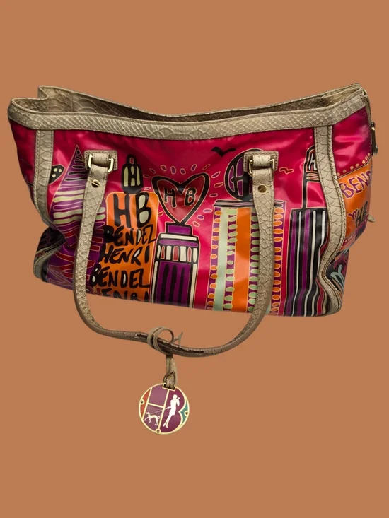 Henri Bendel NYC Skyline Tote Pink Graphic Snake Embossed Shoulder Bag Mirror