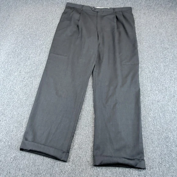 Unbranded Men Pleated Dress Pants 42x31 Wool Blend Charcoal Grey Straight Cuffed