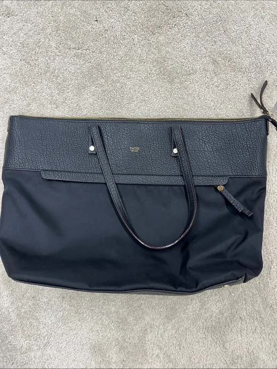 Tutilo Black Nylon and Leather Trim Large Computer Tote