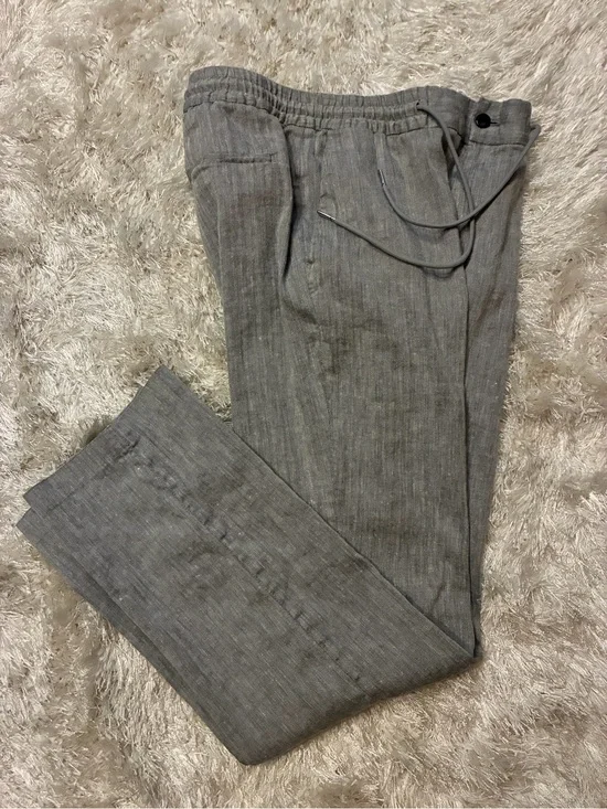 ALFANI Gray Linen-Blend Pants/Trousers Lightweight Drawstring