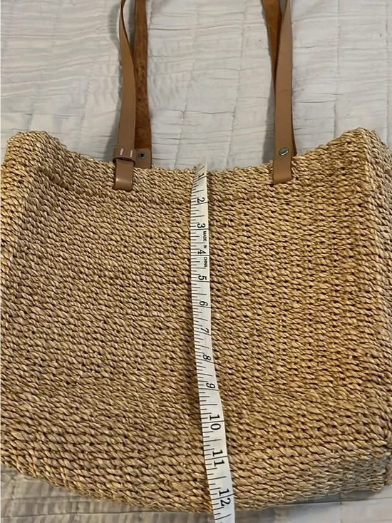Natural Woven Straw Tote with Tan Shoulder Straps